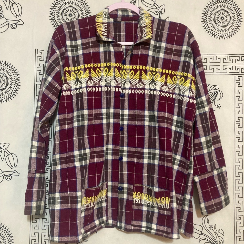 Vintage Boho Embroidered Flannel